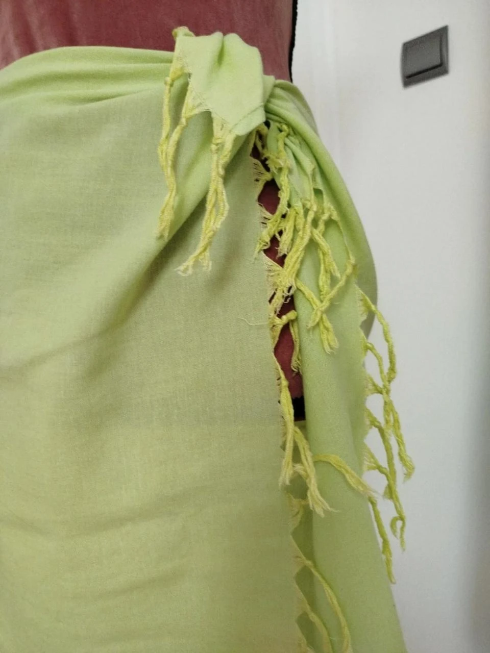 💚 Lime green tied skirt/paréo with fringes – summer style, Women's Size S / 36 – photo 4